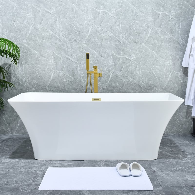 Campia Single Handle Floor Mounted Tub Filler with Handshower in Brushed Gold
