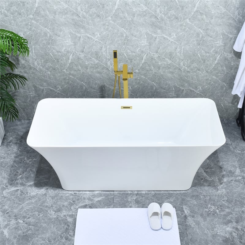Campia Single Handle Floor Mounted Tub Filler with Handshower in Brushed Gold