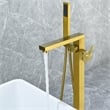Campia Single Handle Floor Mounted Tub Filler with Handshower in Brushed Gold