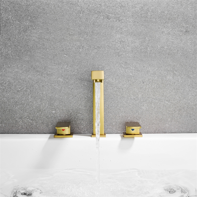 Calden Double Handle Deck-Mount Widespread Roman Tub Faucet in Brushed Gold