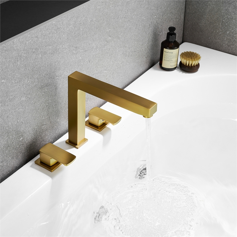 Calden Double Handle Deck-Mount Widespread Roman Tub Faucet in Brushed Gold
