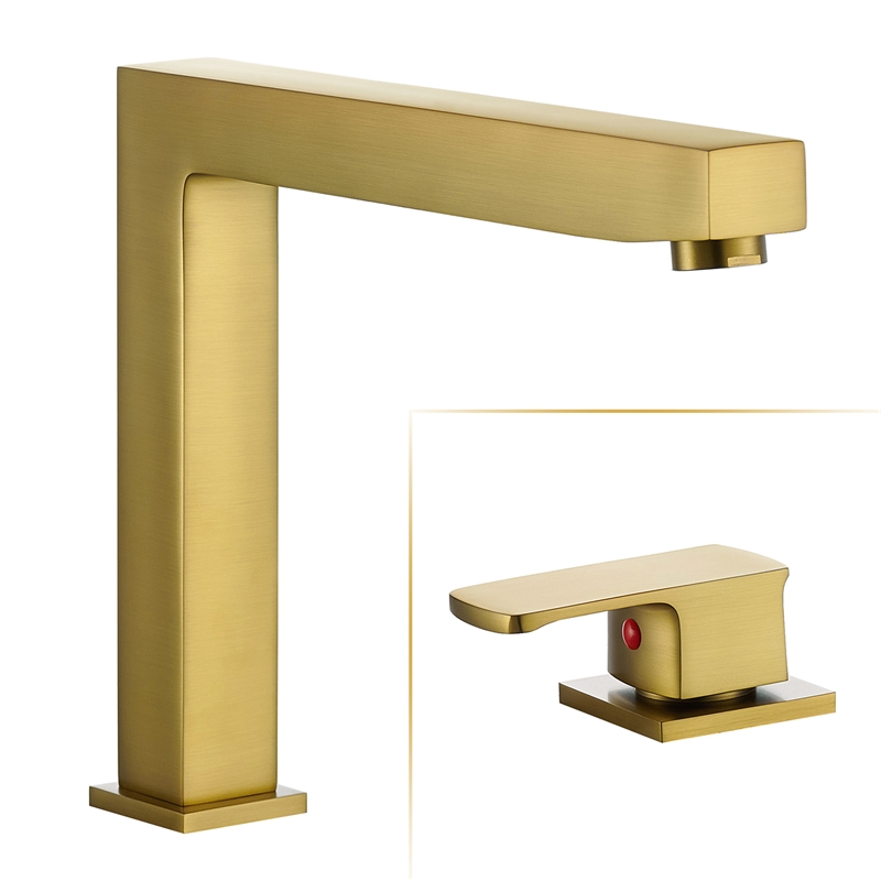 Calden Double Handle Deck-Mount Widespread Roman Tub Faucet in Brushed Gold