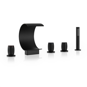 Recea Triple Handle Deck-Mount Tub Faucet in Matte Black with Handshower