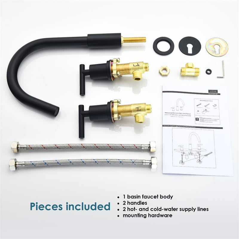 Balen 8. in Widespread 2-Handle Bathroom High-Arc Faucet in Brushed Gold