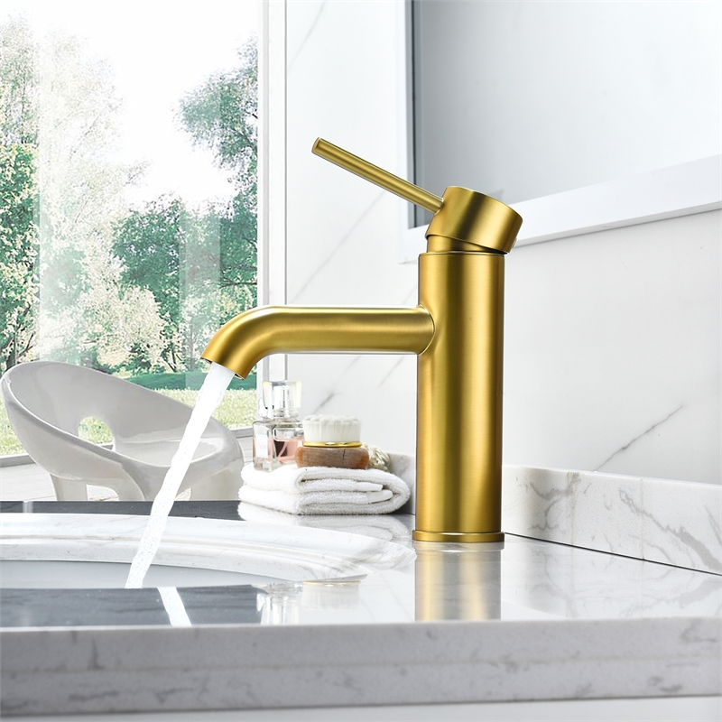 Tubize Single Hole Single-Handle Bathroom Faucet in Brushed Gold