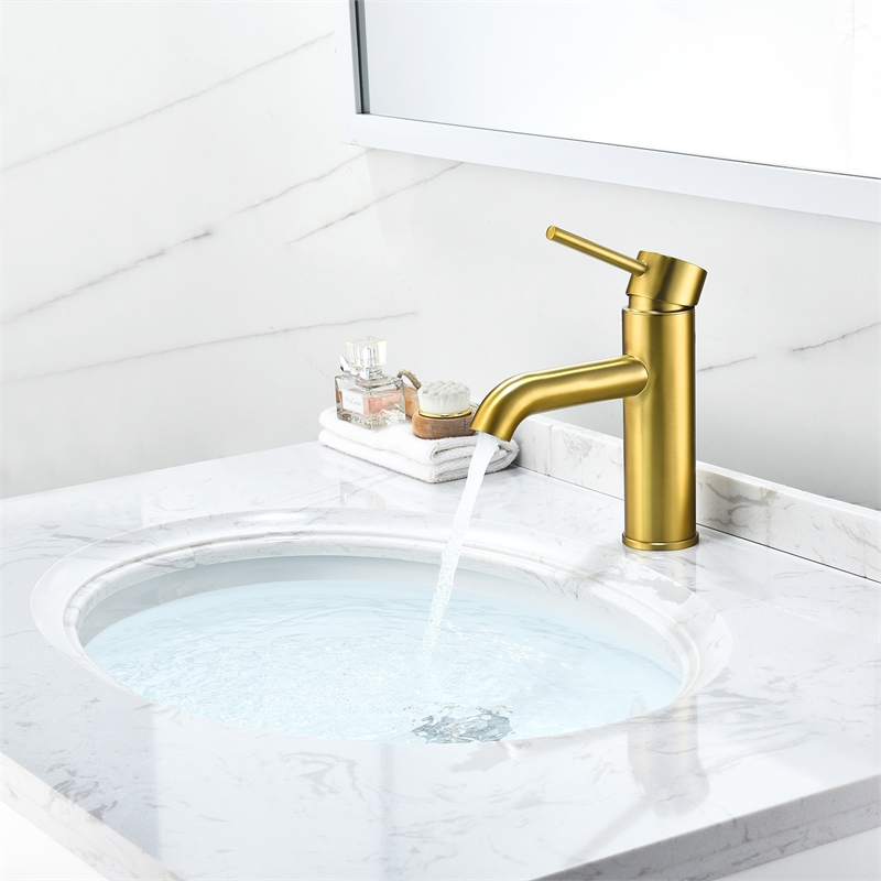 Tubize Single Hole Single-Handle Bathroom Faucet in Brushed Gold