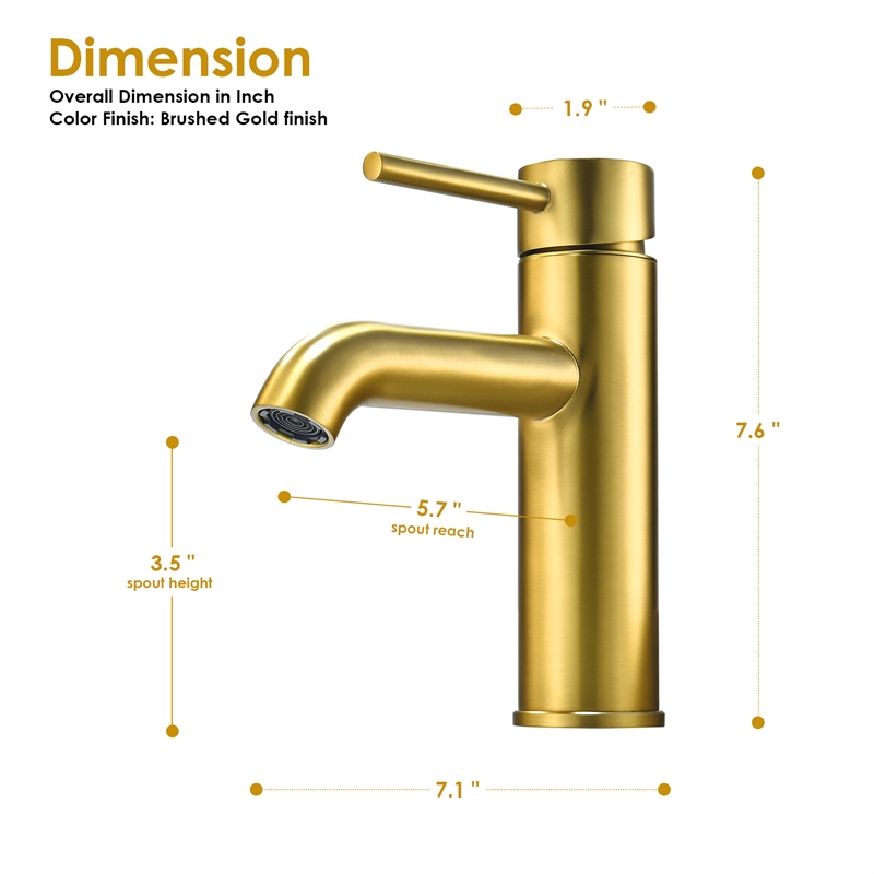 Tubize Single Hole Single-Handle Bathroom Faucet in Brushed Gold