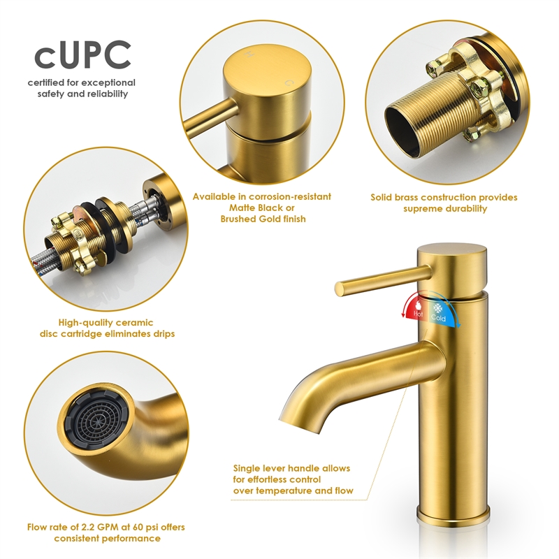 Tubize Single Hole Single-Handle Bathroom Faucet in Brushed Gold