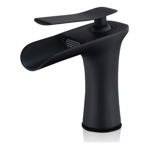 Mayen Single Hole Single-Handle Waterfall Bathroom Faucet in Matte Black