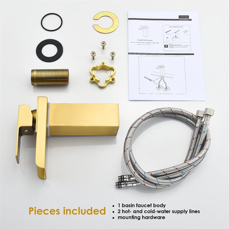 Sassor Single Hole Single-Handle Waterfall Bathroom Faucet in Brushed Gold