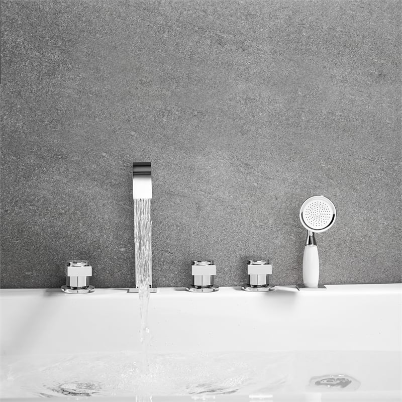 Vikran Triple Handle Deck-Mount Roman Tub Faucet in Chrome with Handshower