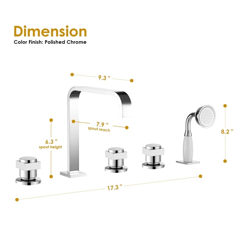 Vikran Triple Handle Deck-Mount Roman Tub Faucet in Chrome with Handshower