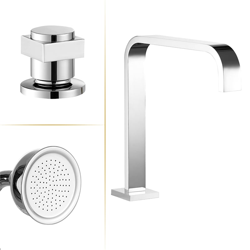 Vikran Triple Handle Deck-Mount Roman Tub Faucet in Chrome with Handshower
