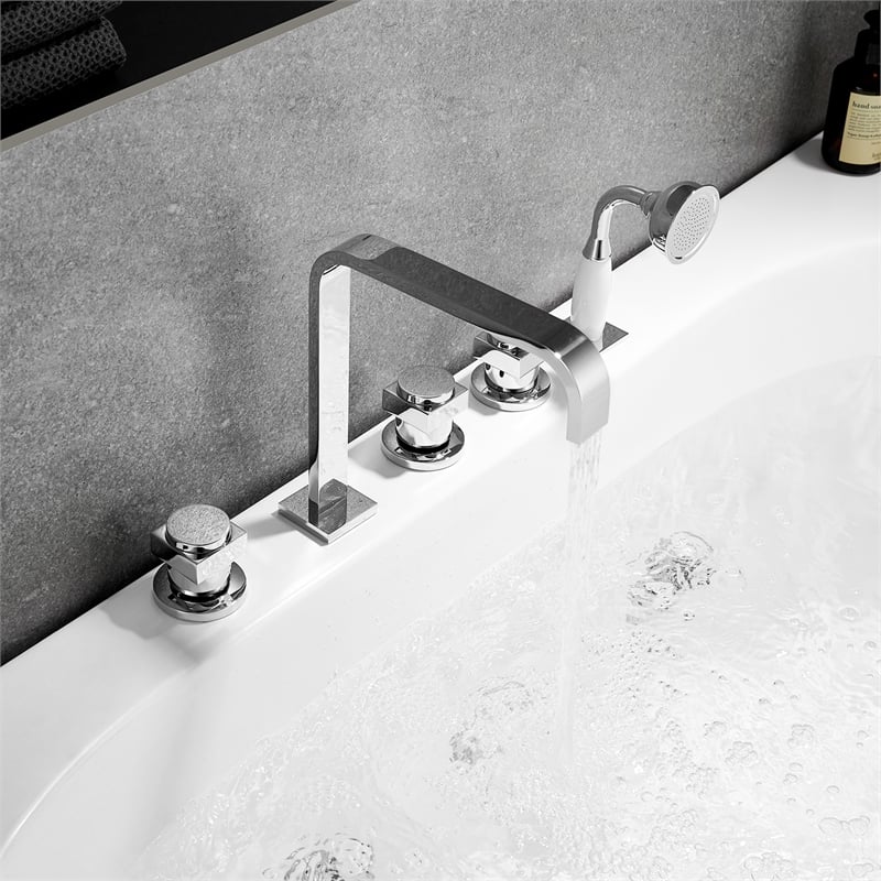 Vikran Triple Handle Deck-Mount Roman Tub Faucet in Chrome with Handshower