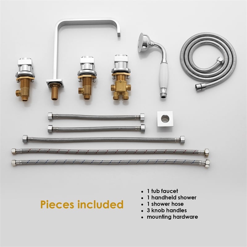 Vikran Triple Handle Deck-Mount Roman Tub Faucet in Chrome with Handshower