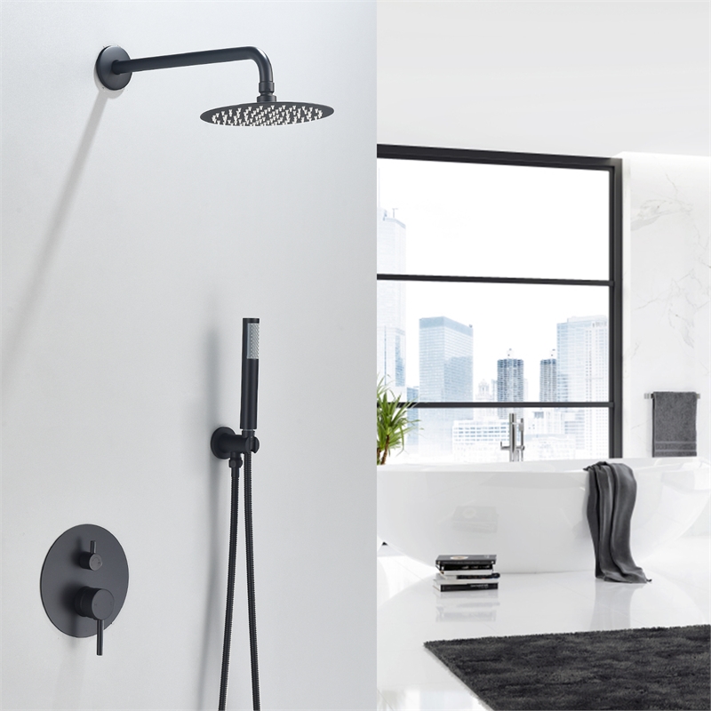 Herne Complete Shower System in Matte Black with 8 In. Round Rain Shower Head