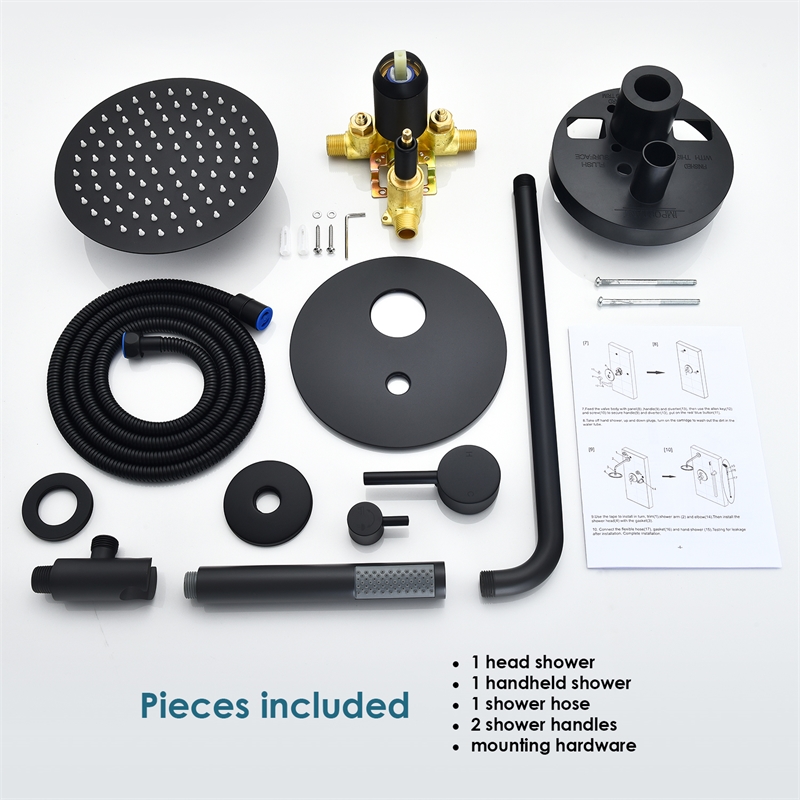 Herne Complete Shower System in Matte Black with 8 In. Round Rain Shower Head