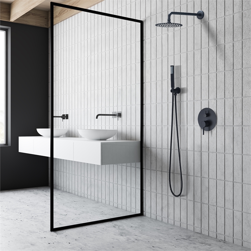Herne Complete Shower System in Matte Black with 8 In. Round Rain Shower Head