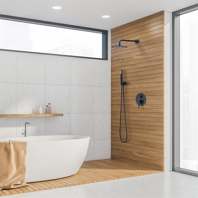 Herne Complete Shower System in Matte Black with 8 In. Round Rain Shower Head