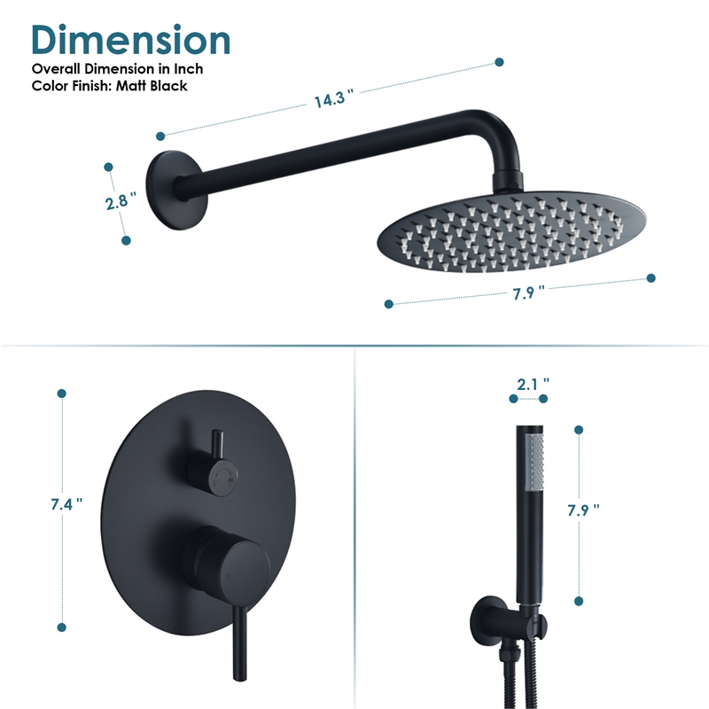 Herne Complete Shower System in Matte Black with 8 In. Round Rain Shower Head