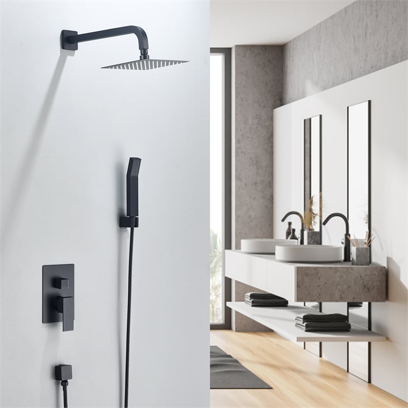 Raeren Complete Shower System in Matte Black with 8 In. Square Rain Shower Head