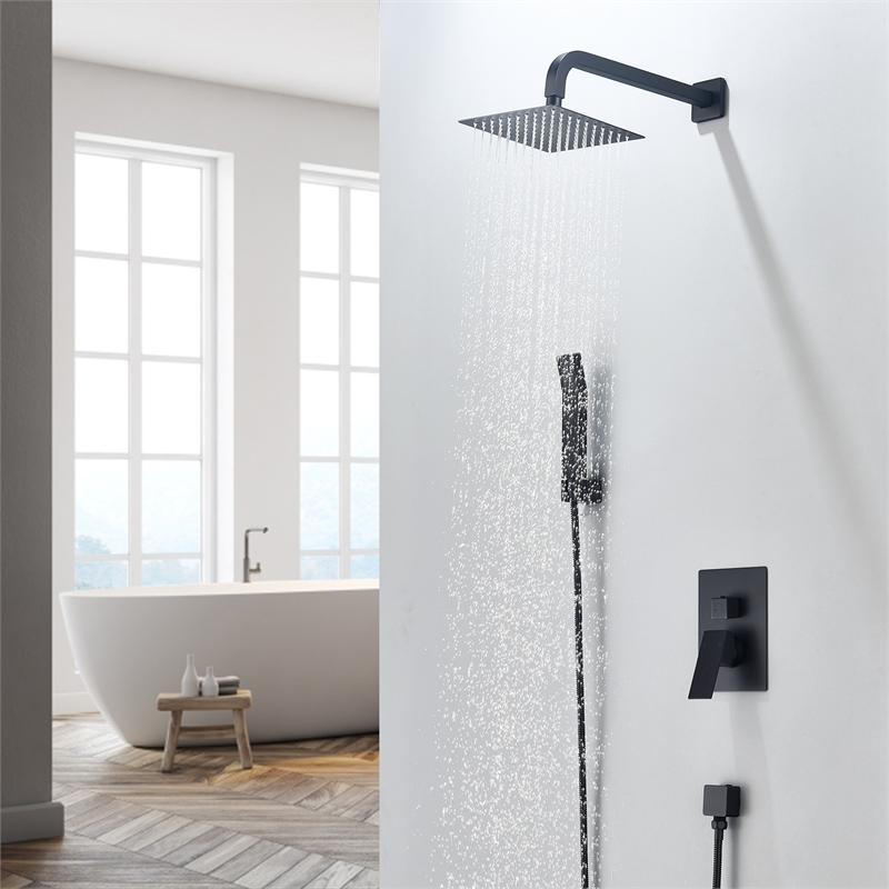 Raeren Complete Shower System in Matte Black with 8 In. Square Rain Shower Head
