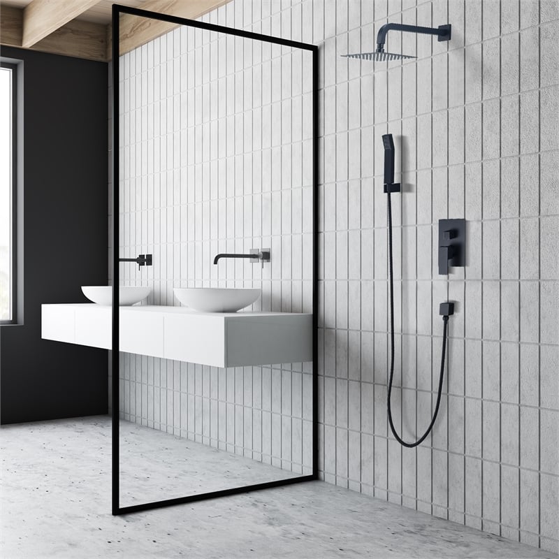 Raeren Complete Shower System in Matte Black with 8 In. Square Rain Shower Head