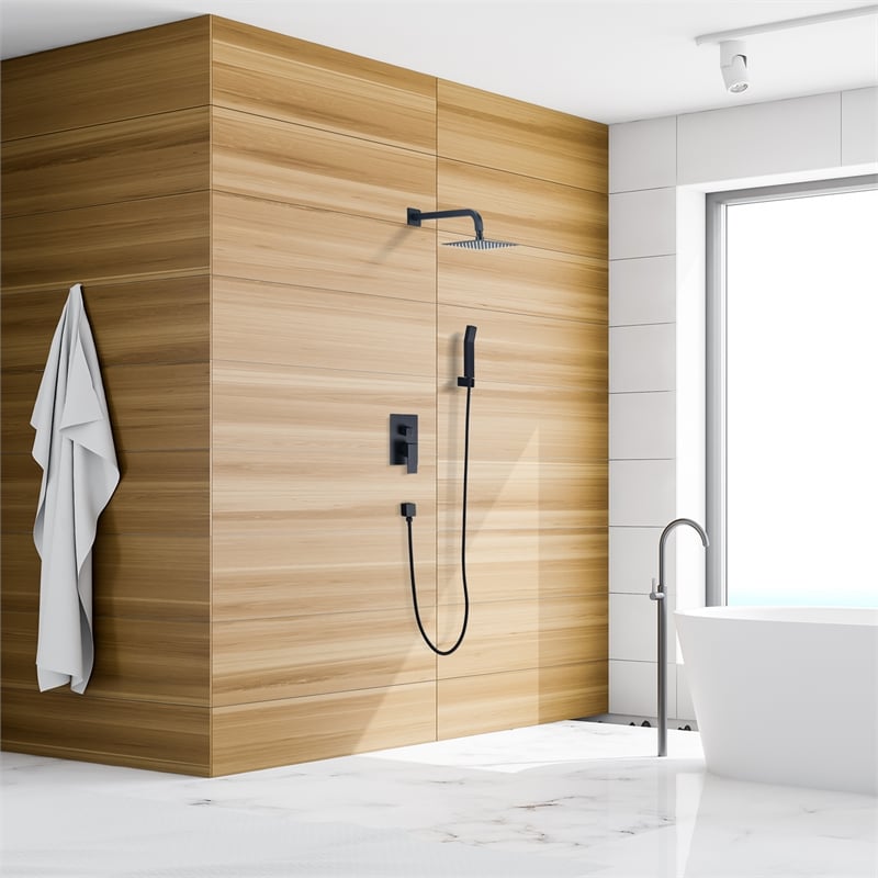 Raeren Complete Shower System in Matte Black with 8 In. Square Rain Shower Head