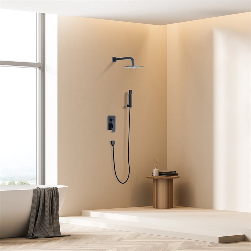 Raeren Complete Shower System in Matte Black with 8 In. Square Rain Shower Head