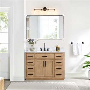 Gavino 48&quot Wood Vanity in Light Brown with Composite Stone Top and Mirror