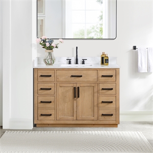 Gavino 48&quot Wood Vanity in Light Brown with Composite Stone Top no Mirror