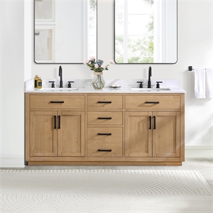 Gavino 72&quot Wood Vanity in Light Brown with Composite Stone Top no Mirror