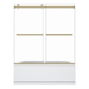 Marcelo 60&quot W x 58&quot H By Pass Tub Door in Brushed Gold with Clear Glass