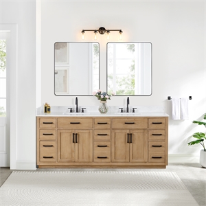 Gavino 84&quot Wood Vanity in Light Brown with Composite Stone Top with Mirror