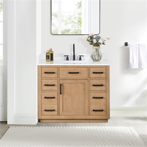 Gavino 42&quot Wood Vanity in Light Brown with Composite Stone Top no Mirror