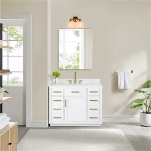 Gavino 42&quot Wood Vanity in White with Composite Stone Top no Mirror