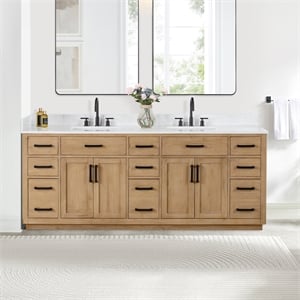 Gavino 84&quot Wood Vanity in Light Brown with Composite Stone Top no Mirror