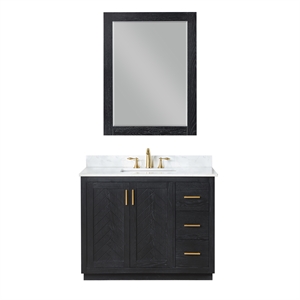 Gazsi 42&quot Wood Vanity in Black Oak with Composite Stone Top with Mirror