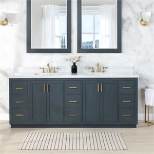 Gazsi 84&quot Wood Vanity in Charcoal Blue withComposite Stone Top without Mirror