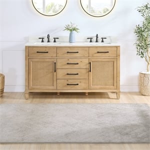 Solana 60&quot Wood Vanity in Weathered Fir Calacatta White Quartz Top no Mirror