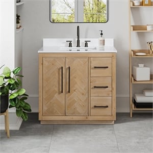 Bellavia 36&quot Wood Vanity in Weathered Fir Engineered Stone Top no Mirror