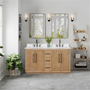 Bellavia 60&quot Wood Vanity in Weathered Fir Engineered Stone Top with Mirror