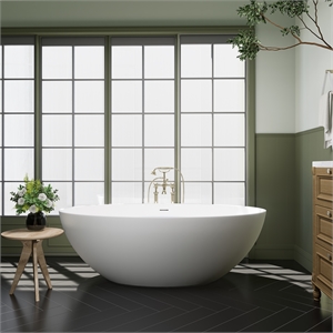 Cacciar 67&quot Solid Surface Freestanding Oval Soaking Bathtub in Matte White