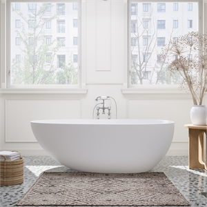 Giotto 60&quot Solid Surface Freestanding Oval Soaking Bathtub in Matte White