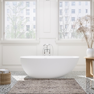 Giotto 67&quot Solid Surface Freestanding Oval Soaking Bathtub in Matte White