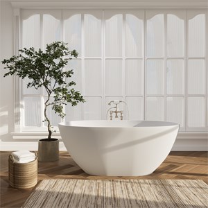 Euston 55&quot Solid Surface Freestanding Oval Soaking Bathtub in Matte White