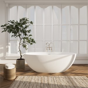 Euston 65&quot Solid Surface Freestanding Oval Soaking Bathtub in Matte White