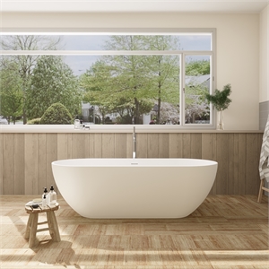 Ryder 69&quot Solid Surface Freestanding Oval Soaking Bathtub in Matte White