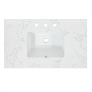 Ceres 37&quot Engineered Stone Vanity Top in Grain White with Single White Sink