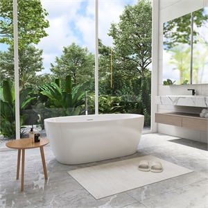 Beyaz 59&quot x 32&quot Flatbottom Freestanding Acrylic Soaking Bathtub in Glossy White